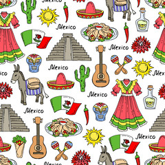 Pattern with colored symbols of Mexico - 119973866