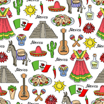 Pattern with colored symbols of Mexico