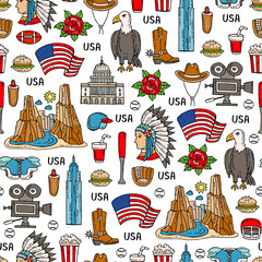 Pattern with colored symbols of United States of America - 119974025