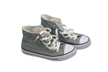 Gray worn sneakers.
