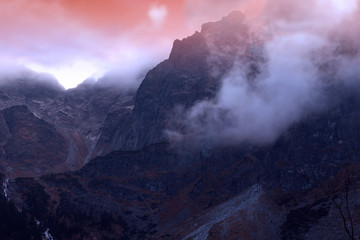 Evening in the mountains. Sunset. Landscape. Zakopane. Poland.