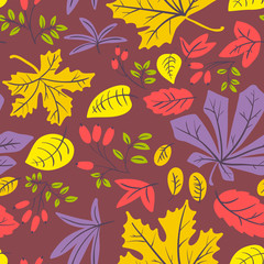 Vector autumn seamless pattern with leaves