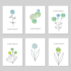 Set of artistic universal cards. Wedding, birthday, party, Valentine's day, universally. Design for card, invitation, placard, poster, brochure, flyer. Vector. Hand Drawn wartercolor textures.  - 119974873