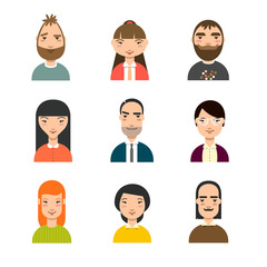 Set of diverse avatars. Business avatars set. Different nationalities, clothes, hair styles. 