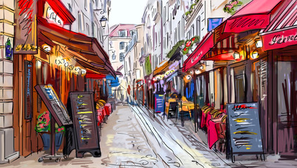 Fototapeta na wymiar Street in paris - illustration
