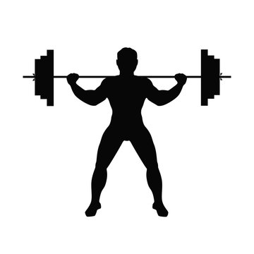 Man doing weight lifting. Isolated black silhouette of a man doing weight lifting on white background. Healthy lifestyle.