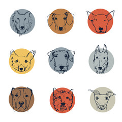 Dog logo collection. Handdrawn dog's heads. Vector illustration. Funny cartoon dog characters.