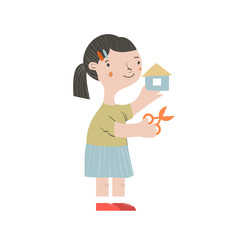 Vector cartoon Illustration of girl making craft.