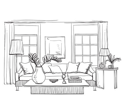 Hand drawn room interior sketch