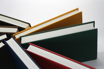 colorful hardback books seen from above