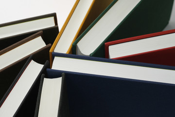 colorful hardback books seen from above