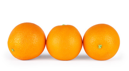 three oranges on a white background.