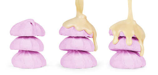 Fototapeta premium Zephyr pour the condensed milk on a white background set