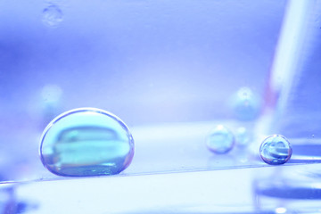 Air drops of oil blue, abstract, macro, blue oil