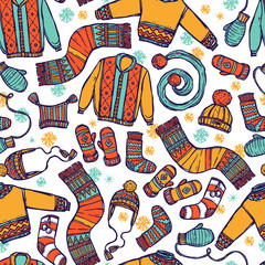 Winter Warm Knitted Clothes Seamless Pattern
