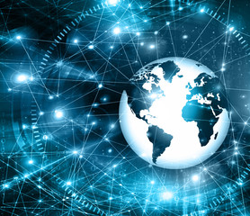 Best Internet Concept of global business. Globe, glowing lines on technological background. Electronics, Wi-Fi, rays, symbols Internet, television, mobile and satellite communicationsblue blur