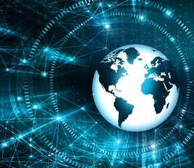 Best Internet Concept of global business. Globe, glowing lines on technological background. Electronics, Wi-Fi, rays, symbols Internet, television, mobile and satellite communicationsblue blur