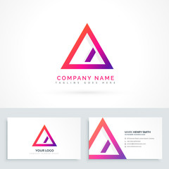 abstract triangle logo with diagonal line and business cards