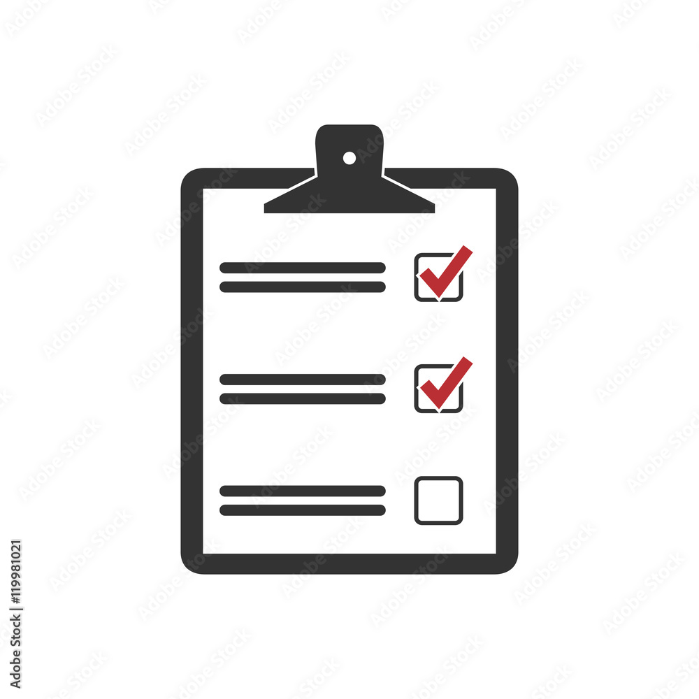 Poster check list on a clipboard. test icon on flat style. concept exam, testing and survey. vector isolate