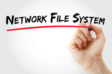 Hand writing Network File System with marker, concept background