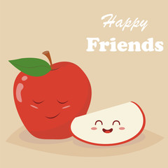 Funny red apple. Use for card, poster, banner, web design and print on t-shirt. Vector illustration. Funny cartoon characters.