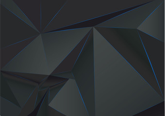 Black abstract low-poly, polygonal triangular mosaic background for web, presentations and prints. Vector illustration. Realistic 3D design template.
