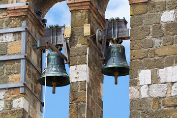 Obraz premium Architectural elements of old bell tower and church