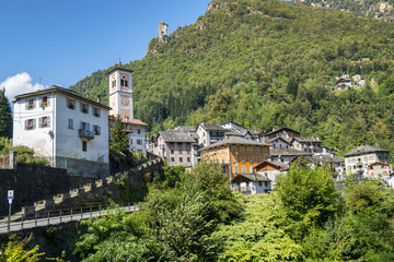 Fototapeta na wymiar Panoramic view of Boccioleto, small village in the Valsesia alpine valley in Piedmont Italy.