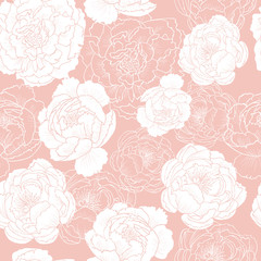 Peony on a pink background.Vector seamless pattern