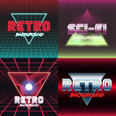 retro sci fi background set