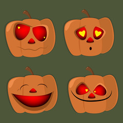 Set of pumpkins of different characters halloween , face , vecto
