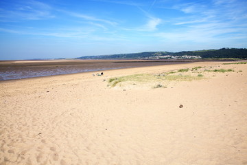 Llanelli Beach on the Loughor Estuary, Carmarthenshire, Wales, UK is a popular Welsh tourist coastline resort