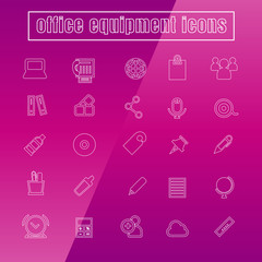 vector icons office equipment Thin Line white