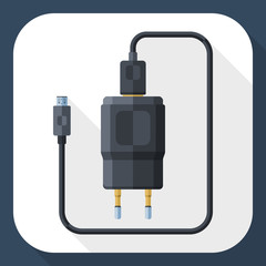Vector Charger for Phone with micro USB Connector icon. Simple icon in flat style with long shadow
