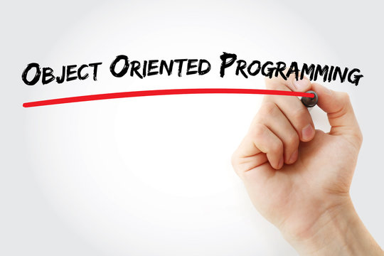 Hand writing Object Oriented Programming with marker, concept background