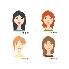 Face Colour Types Winter Summer Spring and Autumn. Vector