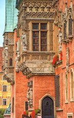 Obraz premium medieval Architecture of town hall on the Market square in Wroclaw, Poland. Wroclaw is the historical capital of Silesia and Lower Silesia