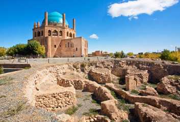 Ruins of protective walls of 14th century mausoleum Dome of Soltaniyeh, Iran. UNESCO World Heritage...