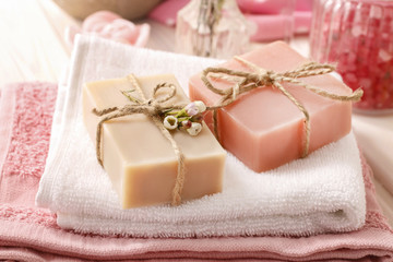Obraz na płótnie Canvas Two bars of natural handmade soap