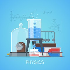 Physics science education concept vector poster in flat style design