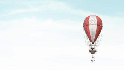 Aerostats flying high . Mixed media