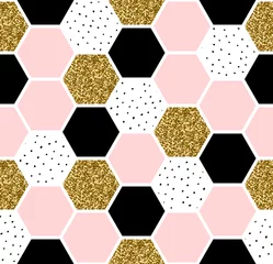 Stickers pour porte Rose clair Modèle sans couture hexagone