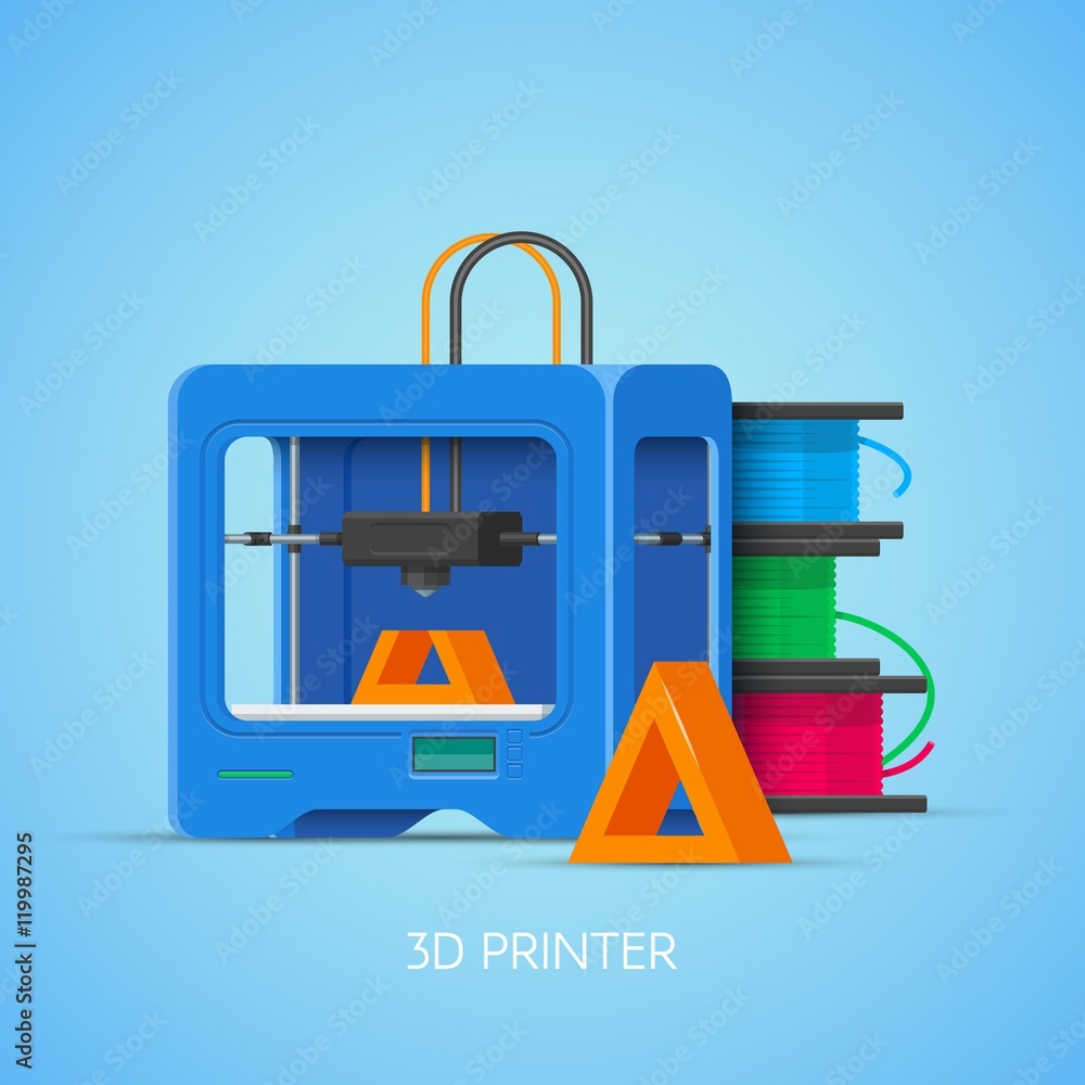 Poster vector concept poster in flat style. 3d printing design elements and icons.