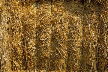 Close up of a straw bales background.Straw bale texture.