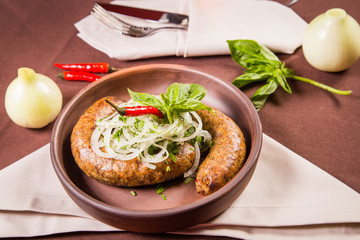 sausage with onion and basil