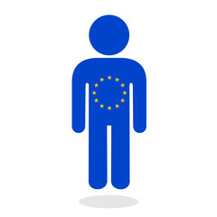 Vector icon of man in colors of European union - metaphor of europeanism and citizen who has citizenship or is integrated within EU state and share international identity, integrity and values of EU
