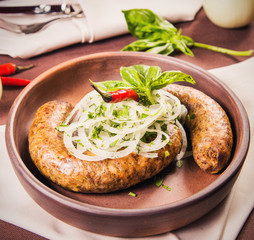sausage with onion and basil