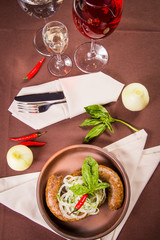 sausage with onion and basil