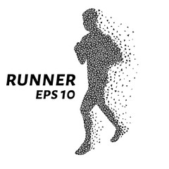 Runner of the triangles, particle divergent composition, vector illustration