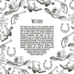 Western hand draw sketch vector set. 